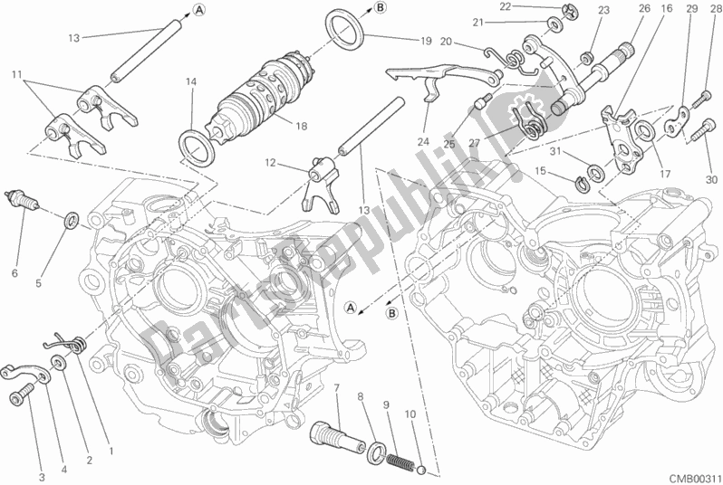 All parts for the Gear Change Mechanism of the Ducati Hypermotard 1100 EVO USA 2011